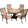 Hanover MONACO5PC -SU 5 Piece Monaco High Back Sling Chair Dining Set with Umbrella, Tan/Bronze Outdoor Furniture