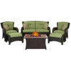 Hanover STRATH6PCFP-GRN-WG 6 Piece Strathmere Lounge Set in Cilantro Green with Fire Pit Table