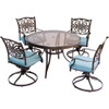 Hanover TRADDN5PCSWG-BLU Traditions 5 Piece Dining Set in Blue with 48" Glass-top Table
