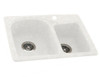 Swan SKSDB3322TWH Swanstone Solid Surface 1-Hole Dual Mount Double-Bowl Kitchen Sink 33-in L X 22-in H X 9-in H Tahiti White
