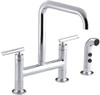Kohler K-7548-4-CP  Purist Deck-Mount Bridge Faucet with Sidespray, Polished Chrome