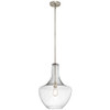 KICHLER 42046NICS Lighting Everly 1LT Pendant, Brushed Nickel Finish with Clear Seedy Glass