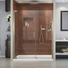 DreamLine SHDR-4159720-04 The DreamLine Elegance pivot shower door or enclosure has a modern frameless design to enhance any decor with an open, inviting look. The Elegance easily becomes the focal point of your bathroom with a custom glass look at