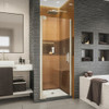 DreamLine SHDR-4328000-04 The DreamLine Elegance-LS pivot shower door or enclosure has a modern frameless design to enhance any decor with an open, inviting look. The Elegance-LS easily becomes the focal point of your bathroom with a custom glass