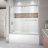 DreamLine SHDR-1660580-04 The DreamLine Encore bypass sliding shower or tub door has a modern frameless look to make your shower the focal point of the bathroom. Encores elegant bypass design provides smooth and quiet sliding operation, with the
