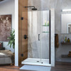 DreamLine SHDR-20387210S-09 The DreamLine Unidoor is a frameless swing shower door designed in step with modern market trends. The elegant design and an incredible range of sizes are combined in the Unidoor for the look of custom glass at an