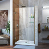 DreamLine SHDR-20357210CS-04 The DreamLine Unidoor is a frameless swing shower door designed in step with modern market trends. The elegant design and an incredible range of sizes are combined in the Unidoor for the look of custom glass at an