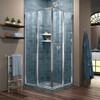DreamLine SHEN-8134340-01 The DreamLine Cornerview sliding shower enclosure provides a modern solution to maximize space with a corner installation and center opening design. The Cornerview has a straight edged style that provides a comfortable
