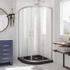 DreamLine DL-6702-89-04 The DreamLine Prime sliding shower enclosure and base kit adds style and bold design to your shower space. The neo round sliding style of the Prime enclosure can fit into virtually any corner, making it perfect for smaller to