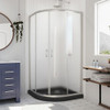 DreamLine DL-6702-89-04FR The DreamLine Prime sliding shower enclosure and base kit adds style and bold design to your shower space. The neo round sliding style of the Prime enclosure can fit into virtually any corner, making it perfect for smaller