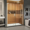 DreamLine SHDR-4334300-04 The DreamLine Elegance-LS pivot shower door or enclosure has a modern frameless design to enhance any decor with an open, inviting look. The Elegance-LS easily becomes the focal point of your bathroom with a custom glass