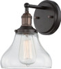 Nuvo 60/5513 Lighting Vintage Incandescent One Light Pendant Curved Clear Glass Rustic Bronze