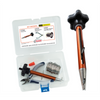 Universal clamp making tool kit allows users to make any size clamp any time anywhere. Kit includes everything needed to make a clamp including the tool