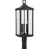 Progress Lighting PP540004031 BLACK THREE-LIGHT POST LANTERN WITH CLEAR BEVELED GLASS SHADES