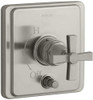 Kohler 608203 K- Pinstripe Rite-Temp Pressure-Balancing Trim with Diverter and Plain Cross Handle, Valve not Included Vibrant Brushed Nickel