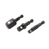 Titan TTN-12061 Set includes: 1/4, 3/8, and 1/2 inch drive      1/4 in. hex shank      Overall length: 42 mm      Detent ball for secure socket retention      Adapts sockets to power drills and drivers      Shock-resistant alloy steel delivers