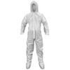 SAS Safety SAS-6976 Breathable material helps reduce heat stress   Excellent protection against dry particulates and solvent based paints    Hooded and booted with serged seam style  Elastic wrists and concealed zipper   Meets ANSI F903-10 Chemical