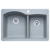 Blanco B440214 -5 Diamond 5-Hole Double-Basin Drop-In or Undermount Granite Kitchen Sink, Metallic Grey.