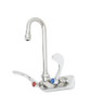 T&S Brass TB1115132X02 Workboard Faucet, Wall Mount, 4-Inch Centers, 132X Gooseneck, B-Wh4 Handles