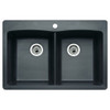 Blanco B440220 -4 Diamond 4-Hole Double-Basin Drop-In or Undermount Granite Kitchen Sink, Anthracite.