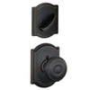 SCHLAGE F59GEO716CAM  Aged Bronze Georgian Interior Pack Knob Set with Single Cylinder Deadbolt and Decorative Camelot Rose