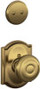 SCHLAGE F94GEO609CAM Lock Company Antique Brass Interior Pack Georgian Knob Dummy Interior Pack with Deadbolt Cover Plate and Decorative Camelot Rose