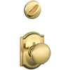 SCHLAGE F94PLY605CAM Lock Company Polished Brass Interior Pack Plymouth Knob Dummy Interior Pack with Deadbolt Cover Plate and Decorative Camelot Rose
