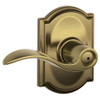 SCHLAGE F40ACC609CAM F40 Accent With Camelot Rose Privacy Lock with 16080 Latch 10027 Strike Antique Brass Finish