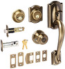 SCHLAGE F62CAM609GEO  Antique Brass Camelot Double Cylinder Handleset with Georgian Interior Knob from the F-Series