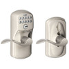 SCHLAGE FE595PLY619ACC FE595 PLY 619 ACC Plymouth Keypad Entry with Flex-Lock and Accent Style Levers, Satin Nickel.