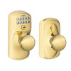 SCHLAGE FE595PLY505PLY FE595 PLY 505 PLY Plymouth Keypad Entry with Flex-Lock and Plymouth Style Knobs, Bright Brass