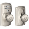 SCHLAGE FE595CAM619GEO FE595 CAM 619 GEO Camelot Keypad Entry with Flex-Lock and Georgian Style Knobs, Satin Nickel