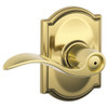 SCHLAGE F40ACC605CAM F40-ACC-CAM Accent Privacy Door Lever Set with Decorative Camelot Trim, Polished Brass