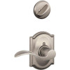 SCHLAGE F94ACC619CAMRH Schalge Satin Nickel Interior Pack Accent Lever Right Handed Dummy Interior Pack with Deadbolt Cover Plate and Decorative Camelot Rose