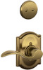 SCHLAGE F94ACC609CAMRH Lock Company Antique Brass Interior Pack Accent Lever Right Handed Dummy Interior Pack with Deadbolt Cover Plate and Decorative Camelot Rose