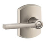 SCHLAGE F40LAT625GRW F40-LAT-GRW Latitude Privacy Door Lever Set with Decorative Greenwich Ro, Bright Chrome