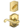SCHLAGE F59FLA605CAMRH Lock Company Polished Brass Flair Right Handed Interior Pack Lever Set with Single Cylinder Deadbolt and Decorative Camelot Rose