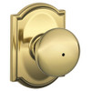 SCHLAGE F40PLY605CAM F40 PLY 605 CAM Camelot Collection Plymouth Privacy Knob, Bright Brass.