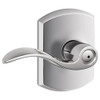SCHLAGE F40ACC625GRW Lock Company Accent Privacy Door Lever Set with Decorative Greenwich Rose, Bright Chrome