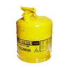 Justrite JUS7150200 Yellow Metal Safety Can Type 1 Five Gallon Capacity For Diesel Fuel And Other Flammable Liquids