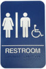 Don-Jo HS907032 HS 9070 32 Women/Men/Handicap ADA Sign with Picto, Legend "RESTROOM", 6" Width x 9" Height, White on Blue (Pack of 10)