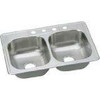 Elkay DSE233221  Elkay Elite 20 Gauge Stainless Steel Double Bowl Top Mount Kitchen Sink, 33 x 22 x 8.0625"