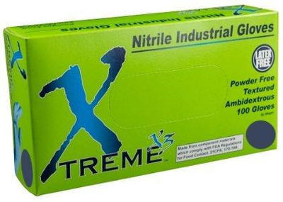 Ammex AMXX348100 Ammex X3 Xtreme Blue Nitrile Glove, Latex Free, Disposable, Powder Free, X-Large (Box of 100)