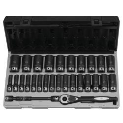 Grey Pneumatic GRY-82629MD 1/2" Drive 6-Point Deep Length Metric Duo-Socket Set - 29 Piece