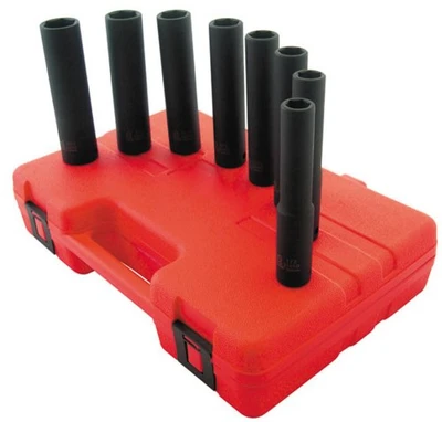Sunex SUU-2848 , 1/2 Inch Drive Impact Socket Set, Extra Long Deep, 8-Piece, SAE, 1/2"-15/16", Cr-Mo Alloy Steel, Radius Corner Design, Dual Size Markings, Heavy Duty Storage Case.