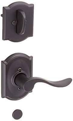 SCHLAGE F94ACC622CAMRH Schalge Matte Black Interior Pack Accent Lever Right Handed Dummy Interior Pack with Deadbolt Cover Plate and Decorative Camelot Rose