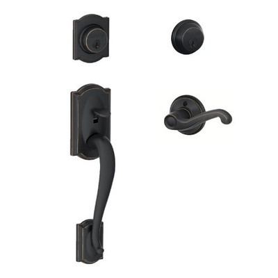 SCHLAGE F62CAM716FLALH F62-CAM-FLA-LH Camelot Left Hand Double Cylinder Handleset with Flair In, Aged Bronze