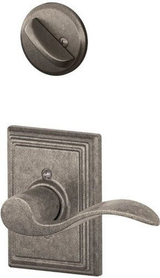 SCHLAGE F59ACC621ADDLH  Distressed Nickel Accent Left Handed Interior Pack Lever Set with Single Cylinder Deadbolt and Decorative Addison Rose