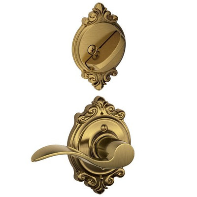 SCHLAGE F59ACC609BRKRH Lock Company Accent Right Handed Interior Pack Lever Set with Single C, Antique Brass