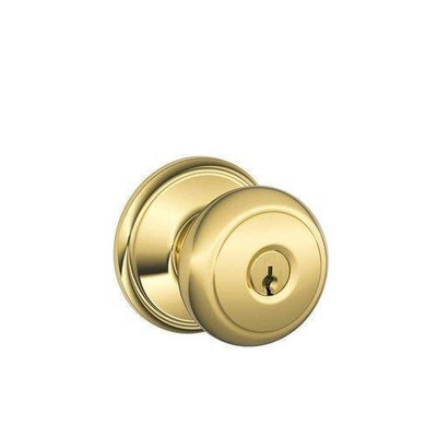 SCHLAGE F80AND605 F80-AND Andover Storeroom Door Knob Set with Andover Rosette from the F-, Polished Brass